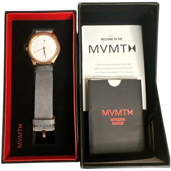 MVMT Grey Leather Strap & White Dial Chronograph F18 30mm Watch - Picture 1 of 11